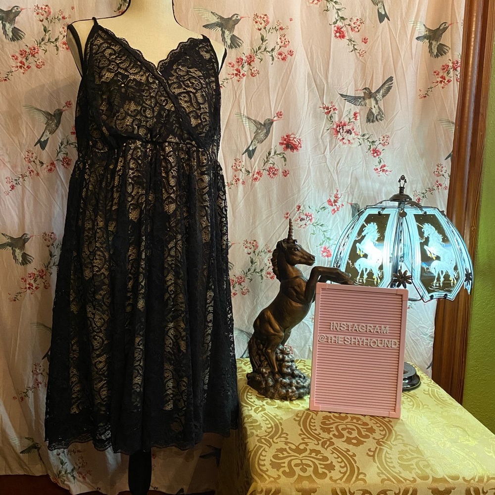 Black lace overlay beige dress by torrid